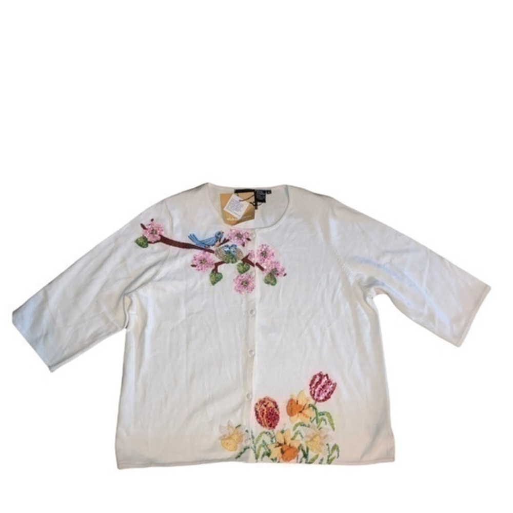 Michael simon hand embroidered and beaded bird floral cardigan sweater nwt